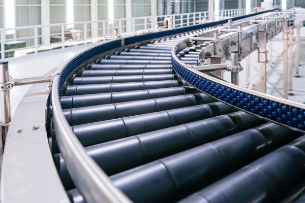 Picture of an industrial roller conveyor in a factory